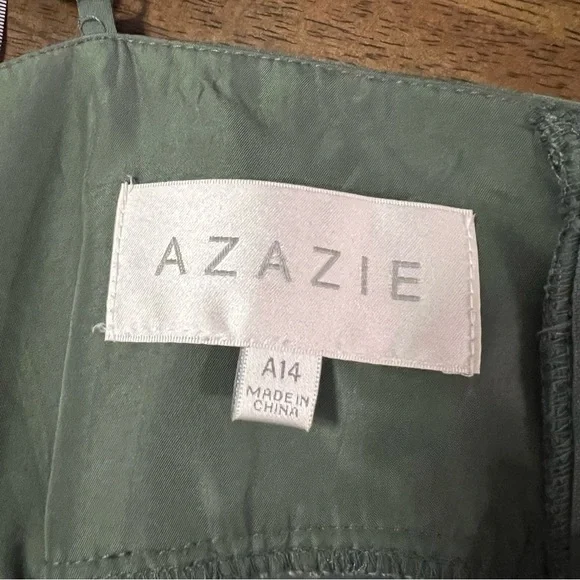 Azazie Linia Eucalyptus Mermaid Pleated Stretch Satin Dress Evening Gown Size 14 - Picture 7 of 14